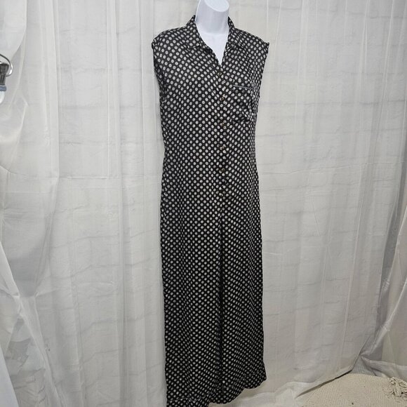 Zara Black Gray Geometric Sleeveless Jumpsuit Wide Leg Boho S/M - Picture 4 of 12
